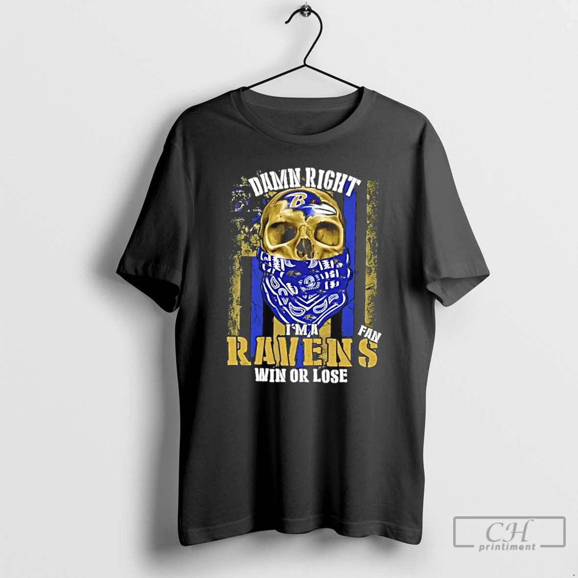 Classic Skull Damn Right Im A Baltimore Ravens Fan Win Or Lose Us Flag Shirt Hoodie Sweatshirt | PurePodTees.com