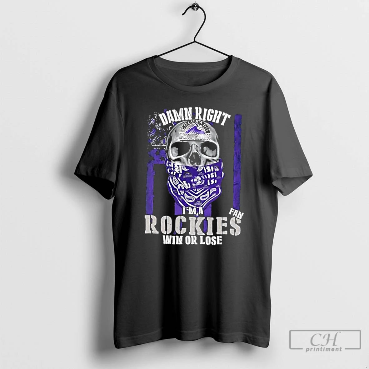 Classic Skull Damn Right Im A Colorado Rockies Fan Win Or Lose Us Flag Shirt Hoodie Sweatshirt | PurePodTees.com