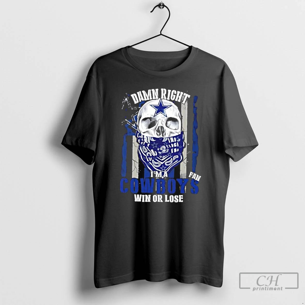 Classic Skull Damn Right Im A Dallas Cowboys Fan Win Or Lose Us Flag Shirt Hoodie Sweatshirt | PurePodTees.com