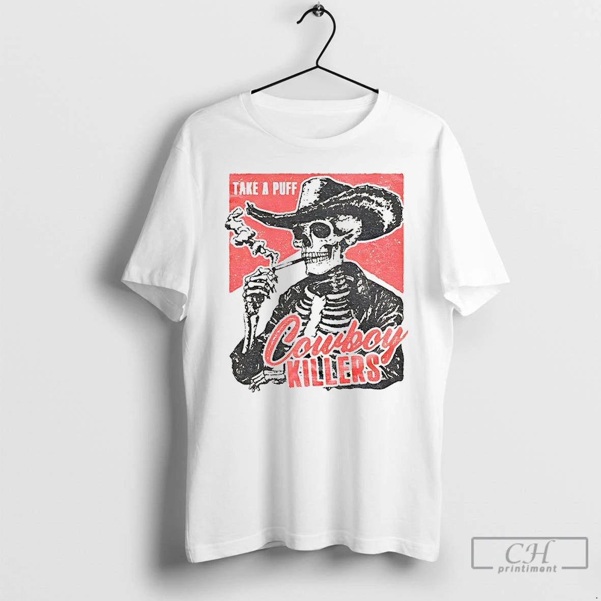 Classic Smoking Skeleton Cowboy Killers Take A Puff T Shirts Hoodie Sweatshirt | PurePodTees.com
