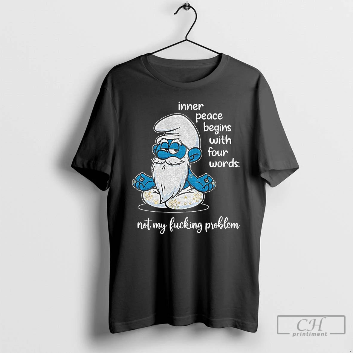 Classic Smurf Yoga Inner Peace Begins With Four Words Not My Fucking Problem T Shirts Hoodie Sweatshirt | PurePodTees.com