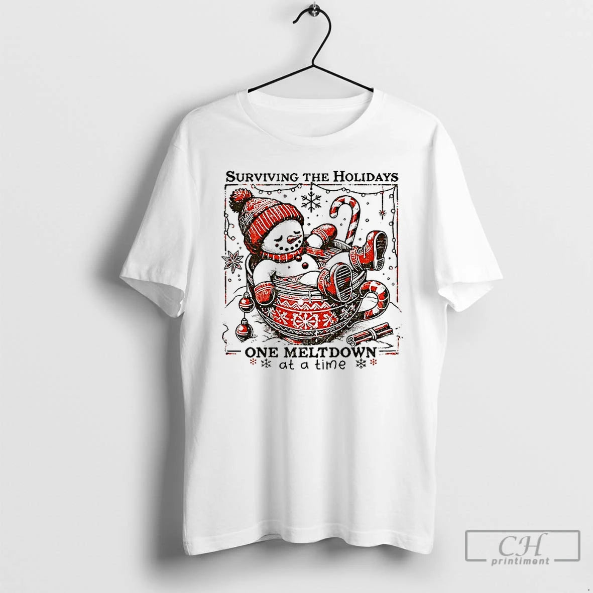 Classic Snowman Surviving The Holidays One Meltdown At A Time Xmas T Shirts Hoodie Sweatshirt | PurePodTees.com