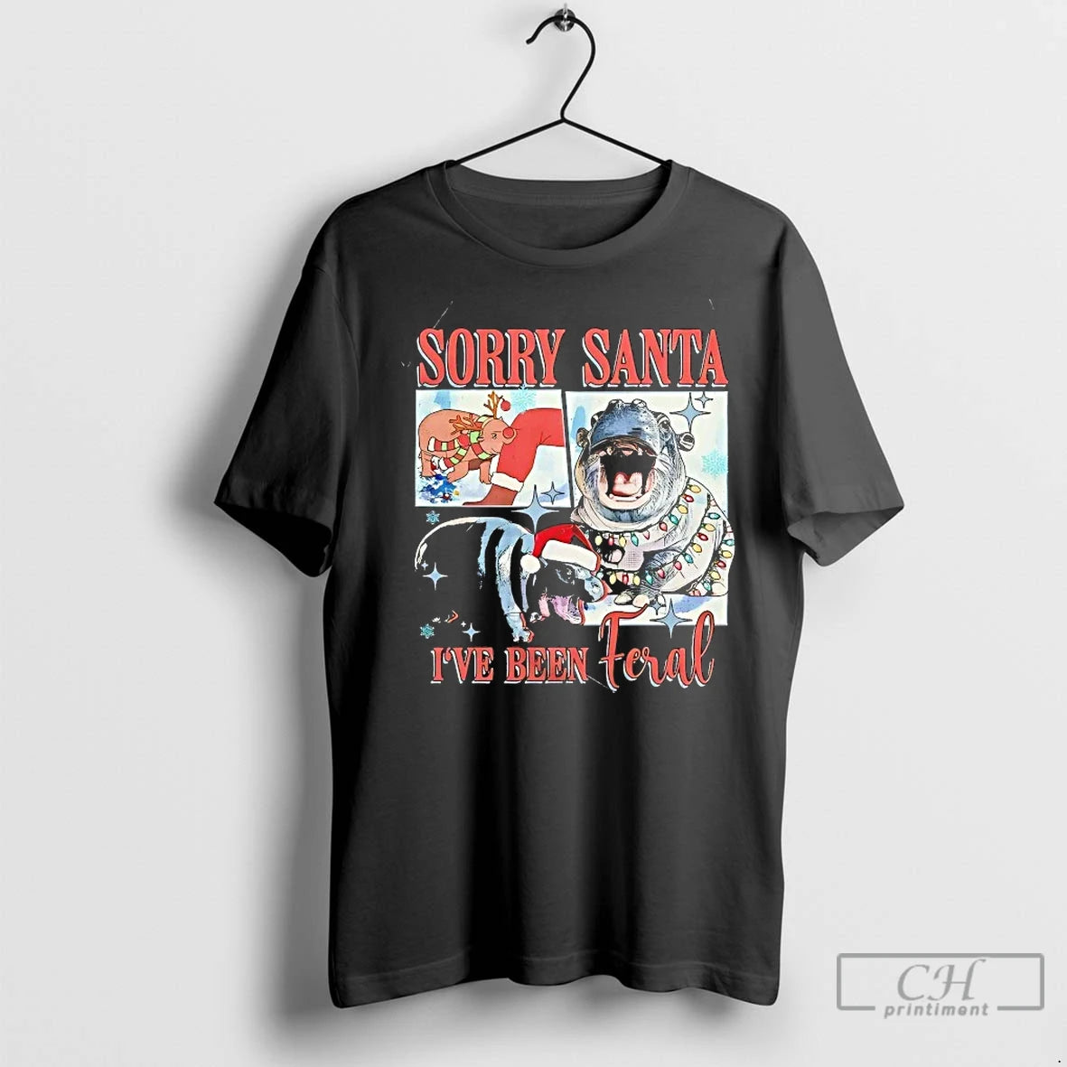 Classic Sorry Santa Ive Been Feral Moo Deng Christmas Shirt Hoodie Sweatshirt | PurePodTees.com