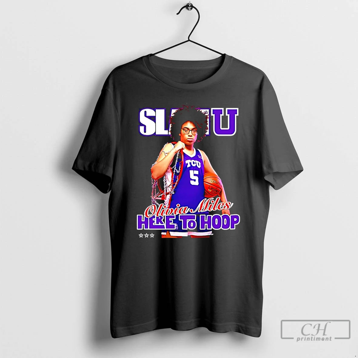 Classic Tcu Horned Frogs Olivia Miles Here To Hoop Slam Shirt Hoodie Sweatshirt | PurePodTees.com