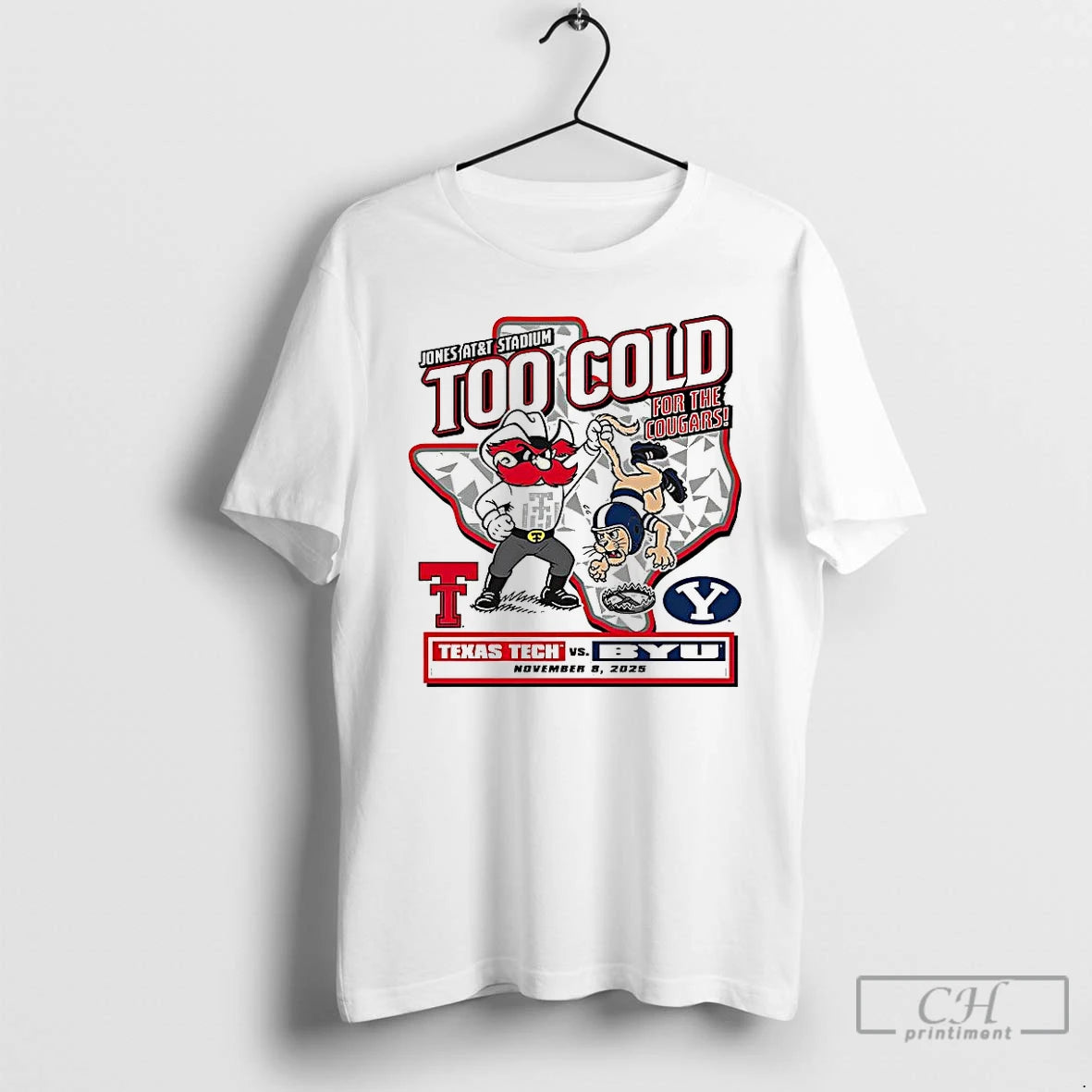 Classic Texas Tech Red Raiders Vs Byu Cougars Ncaa 2025 Too Cold Gameday T Shirts Hoodie Sweatshirt | PurePodTees.com
