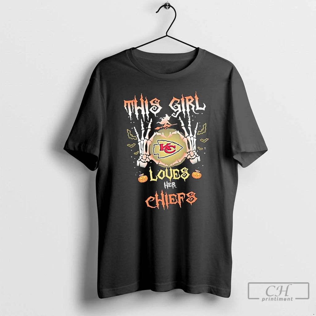 Classic This Girl Loves Her Kansas City Chiefs Skeleton Hands T Shirts