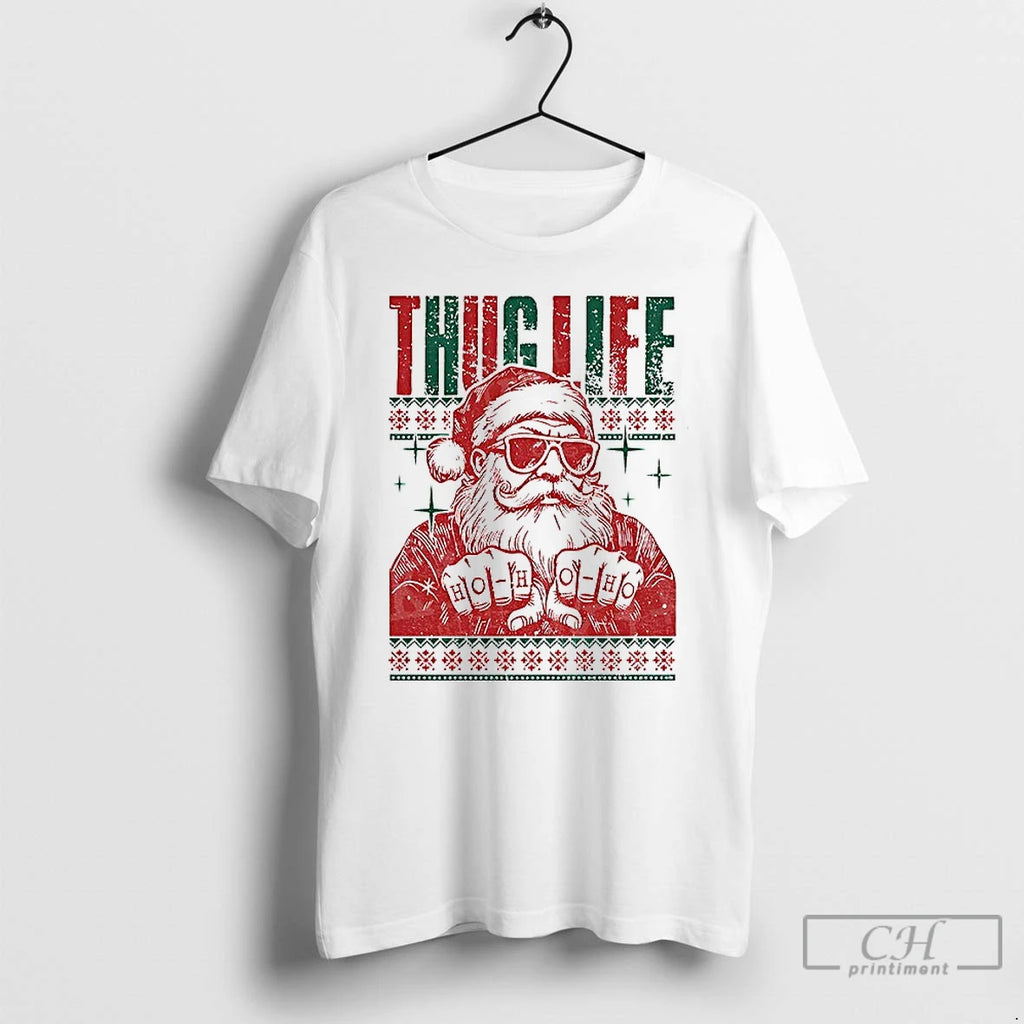 Classic Thug Life Santa Ho Ho Ho Ugly Christmas 2025 T Shirts Hoodie Sweatshirt | PurePodTees.com
