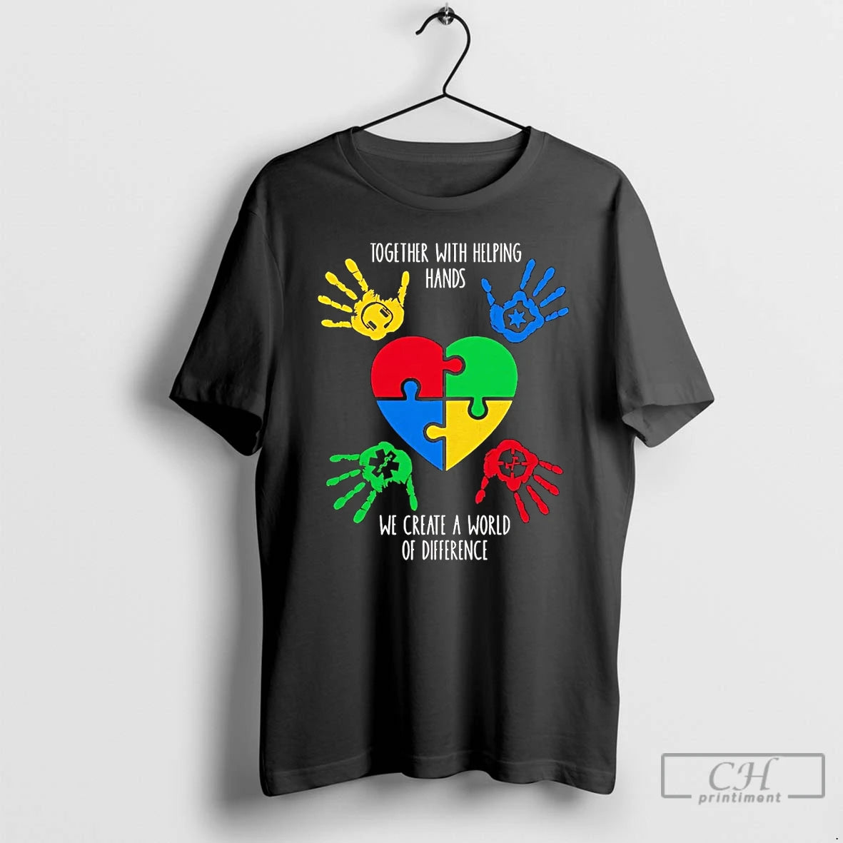 Classic Together With Helping Hands Create World Of Difference Autism Awareness Shirt Hoodie Sweatshirt | PurePodTees.com