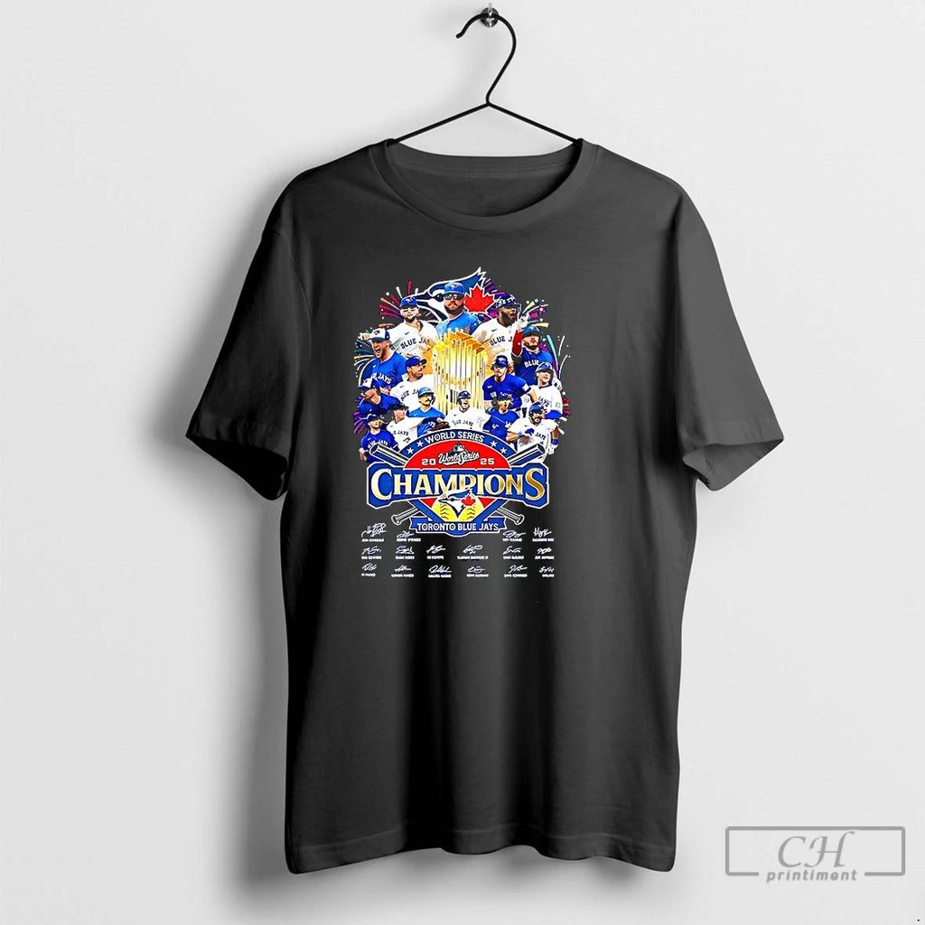 Classic Toronto Blue Jays 2025 World Series Champions Trophy Player Signature T Shirts Hoodie Sweatshirt | PurePodTees.com