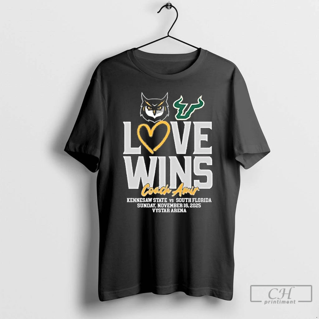 Classic Usf Vs Kennesaw State Basketball Love Wins Coach Amir Shirt Hoodie Sweatshirt | PurePodTees.com