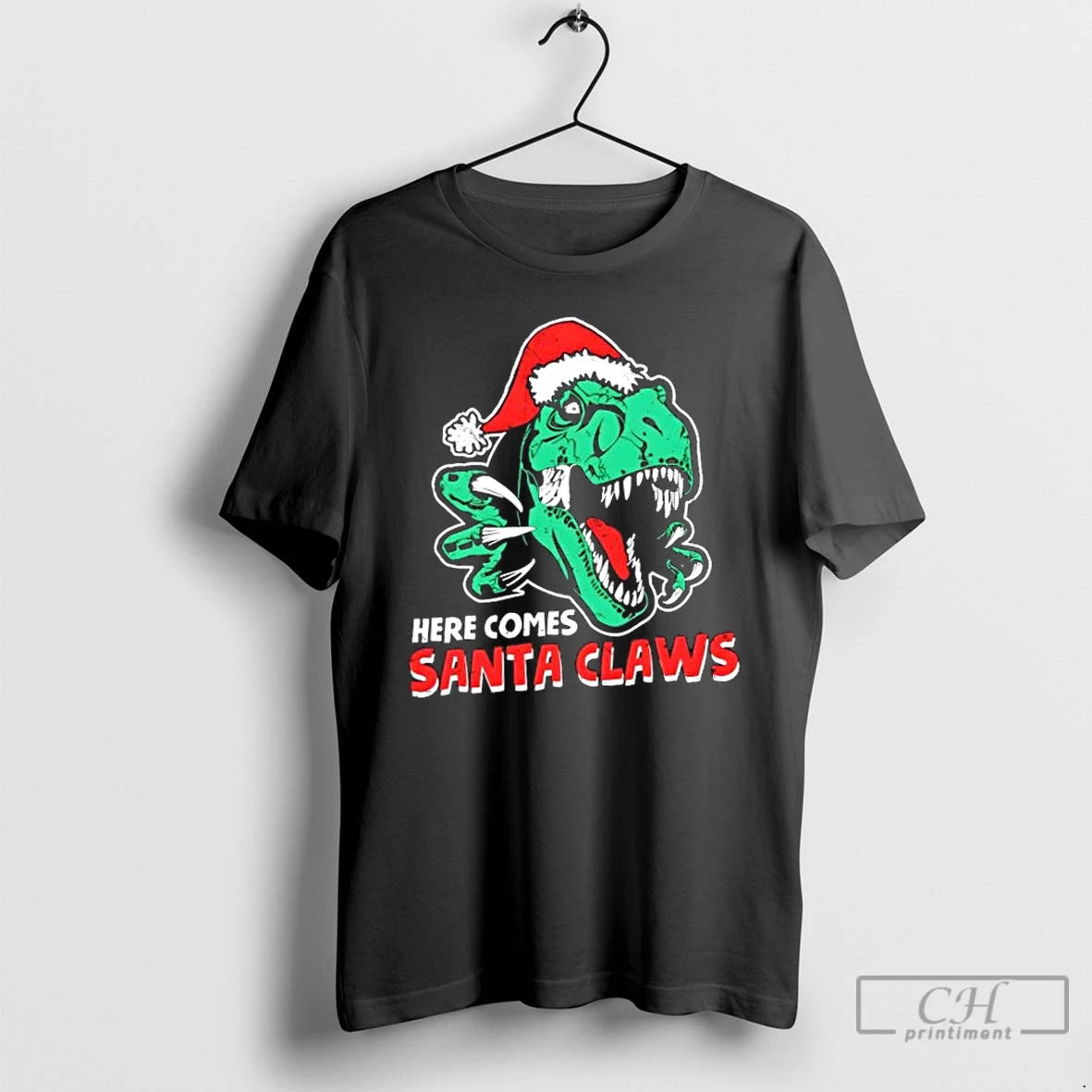 Classic Ugly Xmas Dinosaur Here Comes Santa Claws Claus Christmas Shirt Hoodie Sweatshirt | PurePodTees.com
