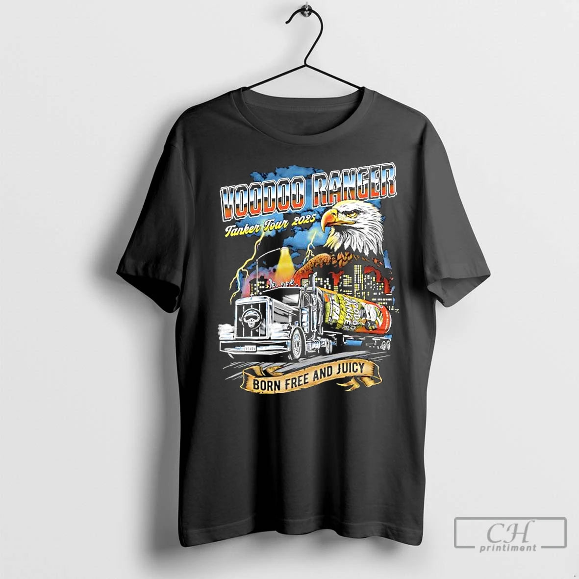 Classic Voodoo Ranger Tanker Tour 2025 Born Free And Juicy Eagle Shirt Hoodie Sweatshirt | PurePodTees.com