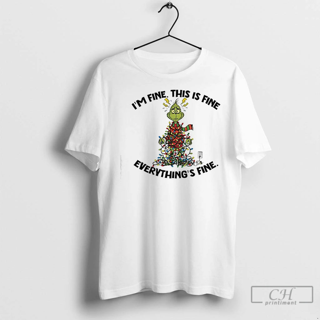 Classic Xmas Grinch X Christmas Lights Im Fine This Is Fine Everythings Fine Shirt Hoodie Sweatshirt | PurePodTees.com