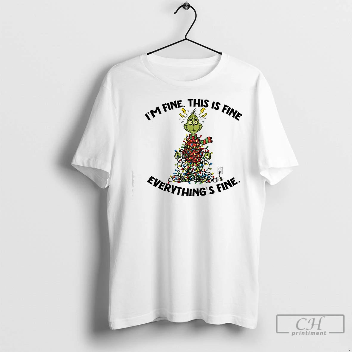 Classic Xmas Grinch X Christmas Lights Im Fine This Is Fine Everythings Fine Shirt Hoodie Sweatshirt | PurePodTees.com