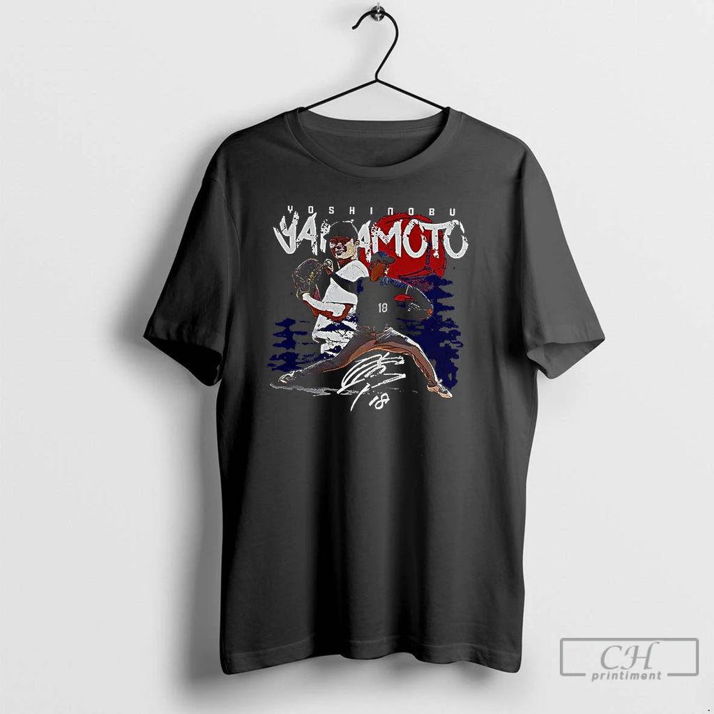 Classic Yoshinobu Yamamoto Los Angeles Dodgers Baseball Pitching Stance Rising Sun Signature T Shirts