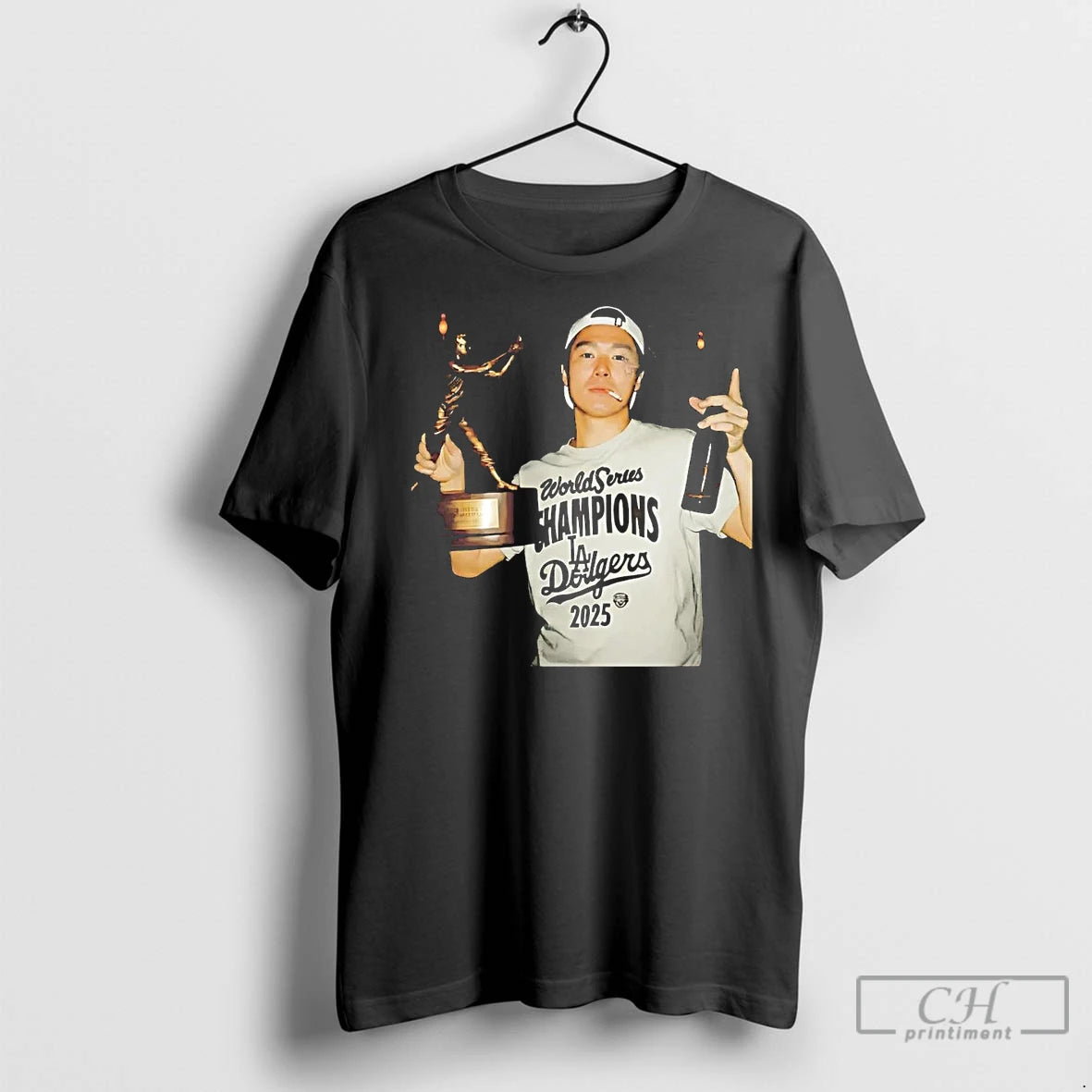 Classic Yoshinobu Yamamoto Smoking Trophy 2025 Dodgers Champion Shirt Hoodie Sweatshirt | PurePodTees.com