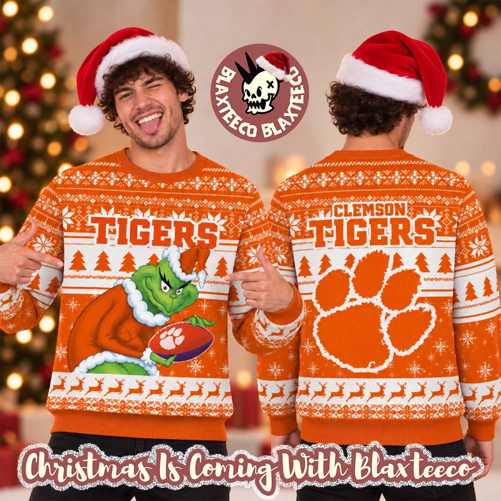 Clemson Tigers NCAA Grinch Stole The Ball Festive 2026 Christmas Ugly Sweater