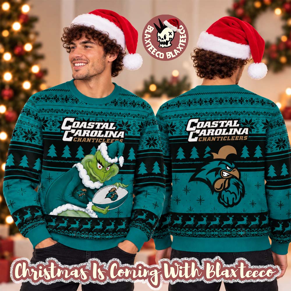 Coastal Carolina Chanticleers NCAA Grinch Stole The Ball Festive 2026 Christmas Ugly Sweater