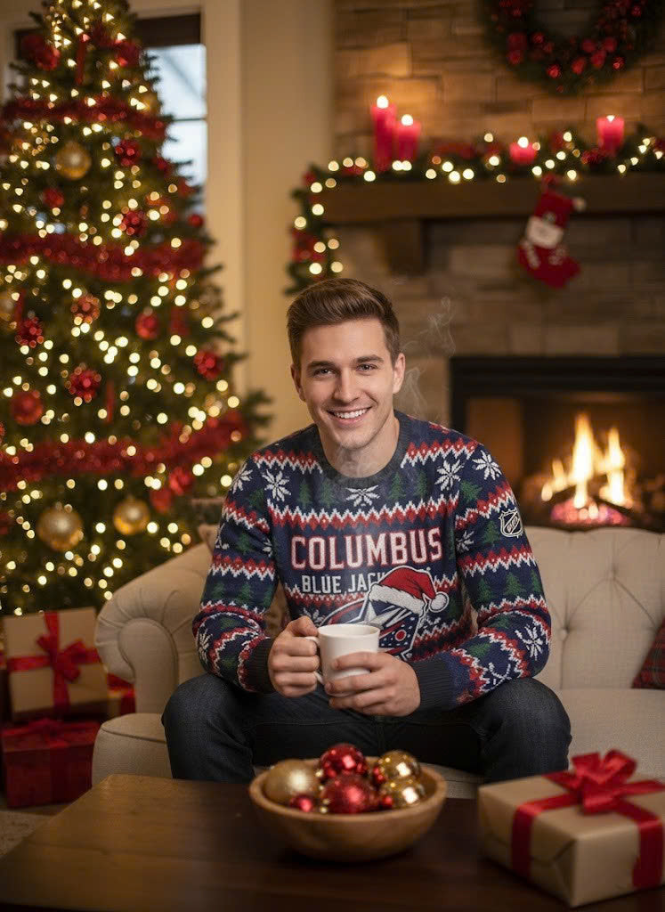 Columbus Blue Jackets NHL Ugly Christmas Sweater – Navy & Red “CBJ” Holiday Knit