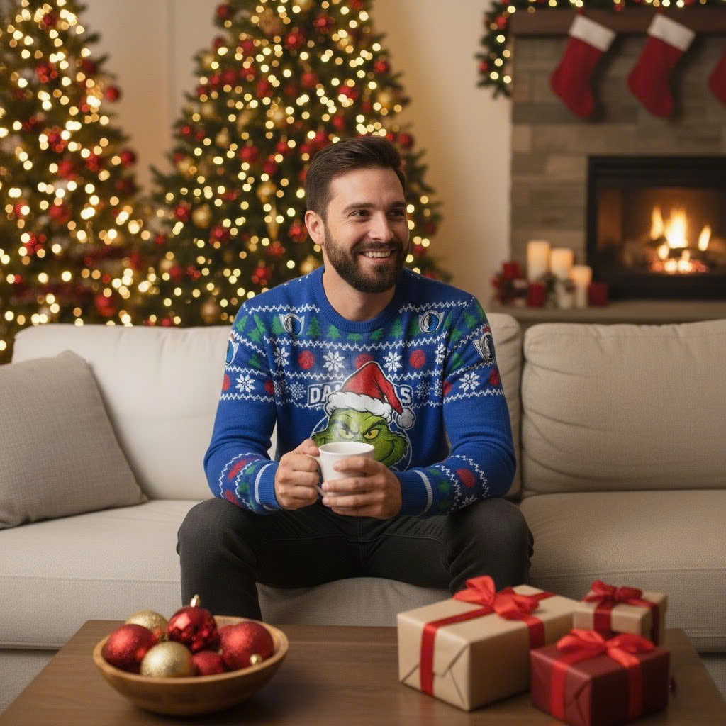 Dallas Mavericks x The Grinch Ugly Christmas Sweater – Royal Blue & Green “Grinchmas” Knit
