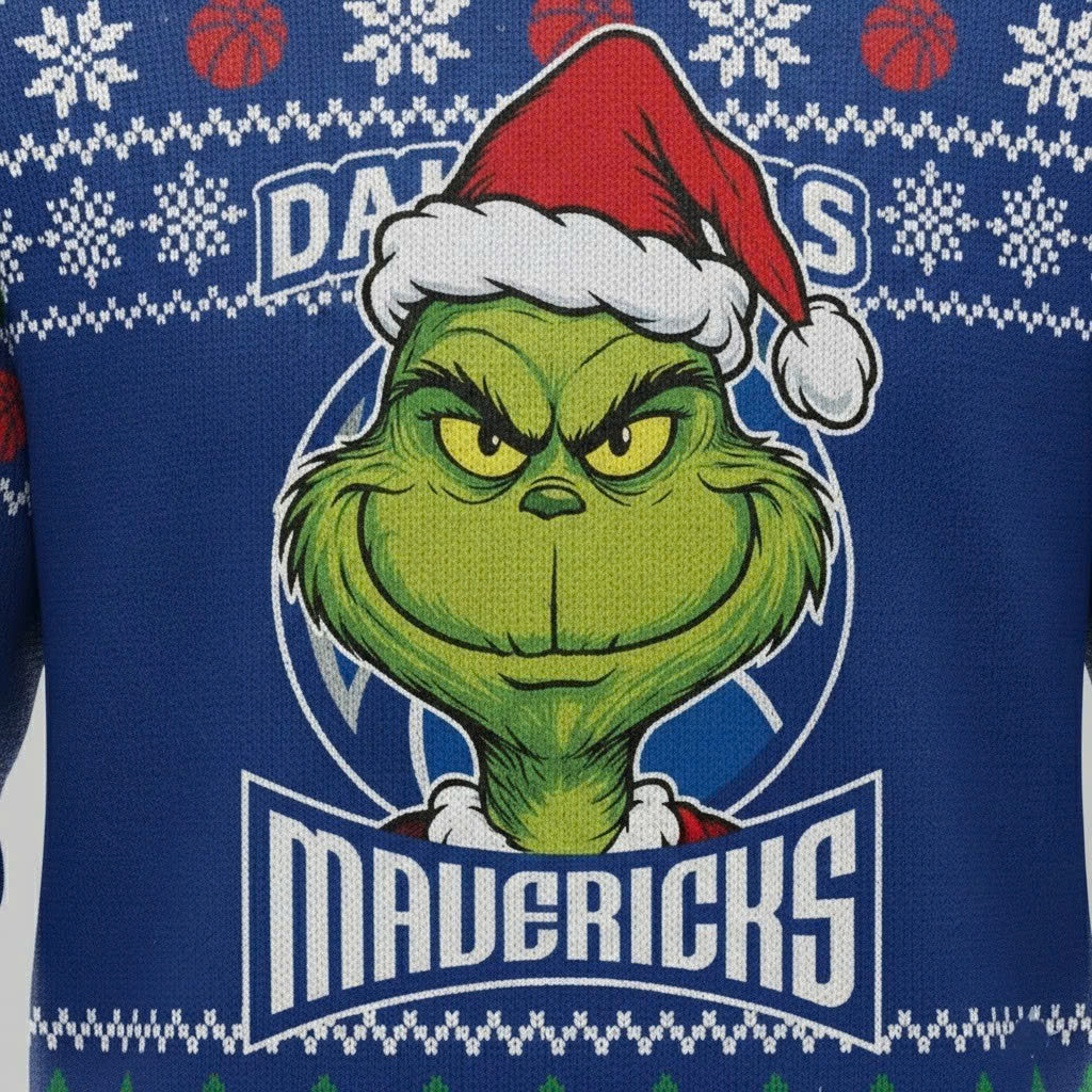 Dallas Mavericks x The Grinch Ugly Christmas Sweater – Royal Blue & Green “Grinchmas” Knit