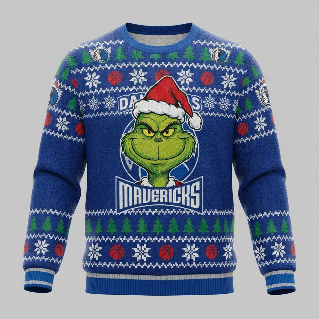 Dallas Mavericks x The Grinch Ugly Christmas Sweater – Royal Blue & Green “Grinchmas” Knit