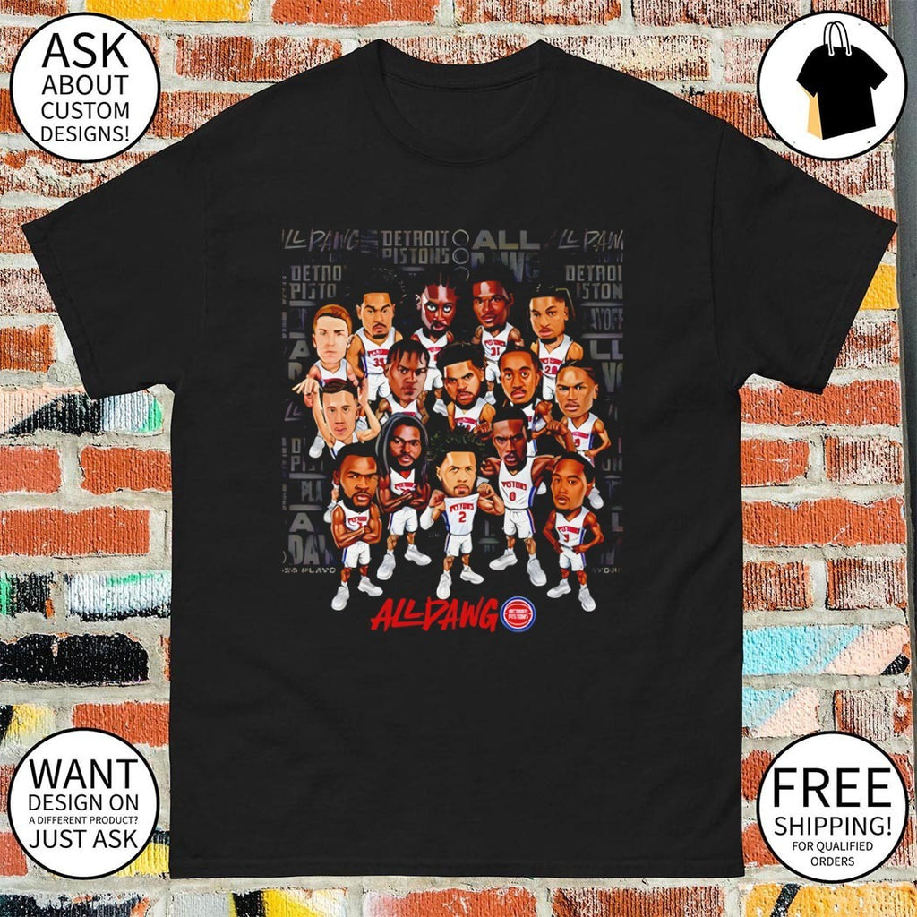 Detroit Pistons Basketball All Dawg Playoffs ’26 caricature shirt