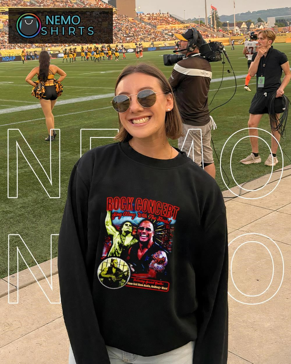 Dwayne Johnson Stone Cold Rock Concert sing along with the rock shirt
