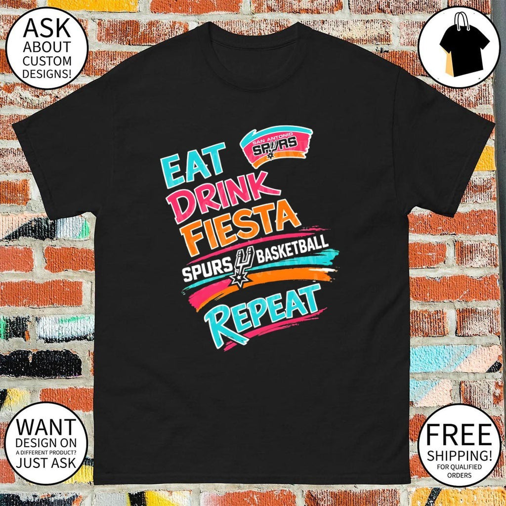 Eat Drink Fiesta Spurs Basketball Repeat San Antonio Spurs Basketball Playoffs shirt