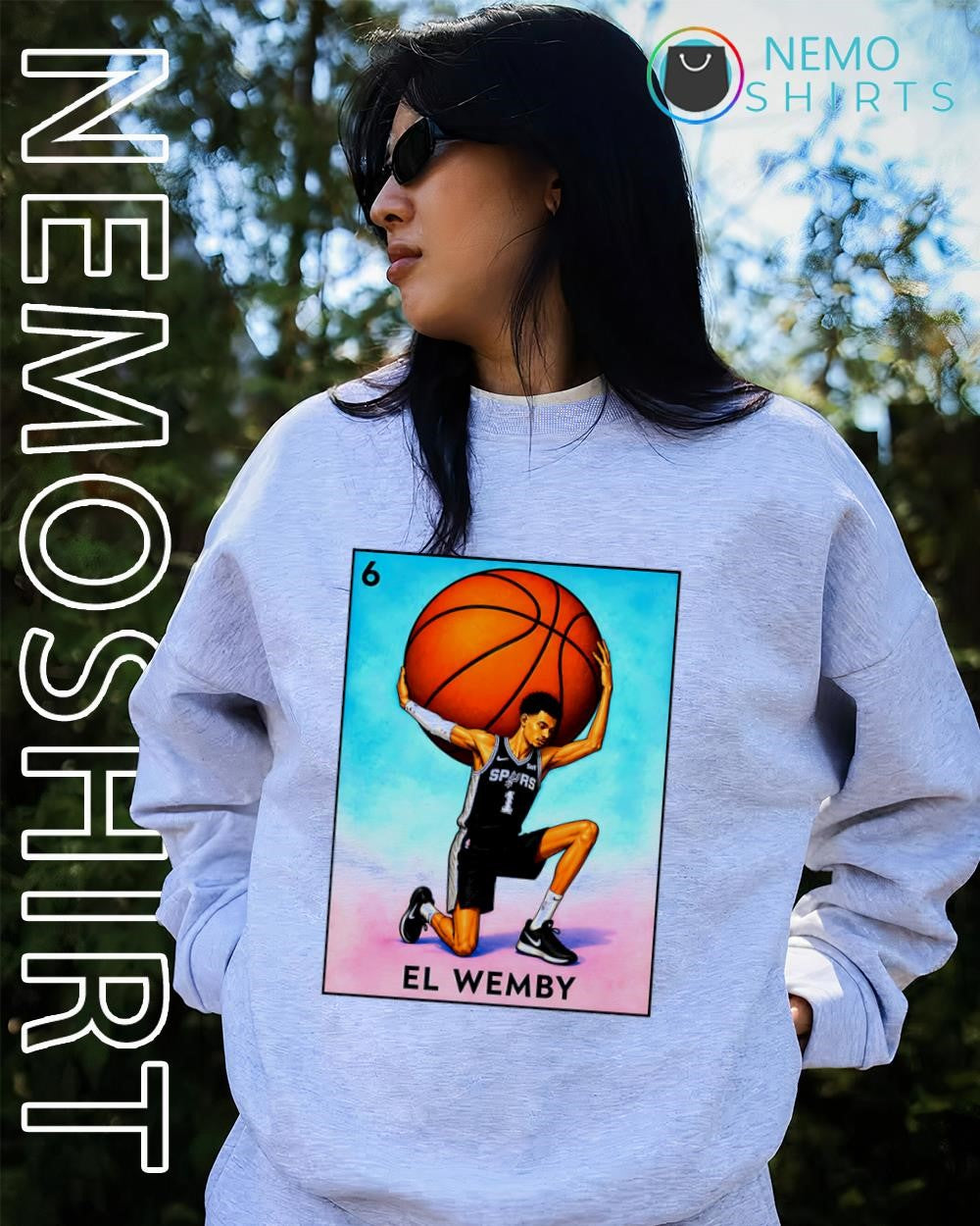 El Wemby Spurs wingspan and space jam card shirt