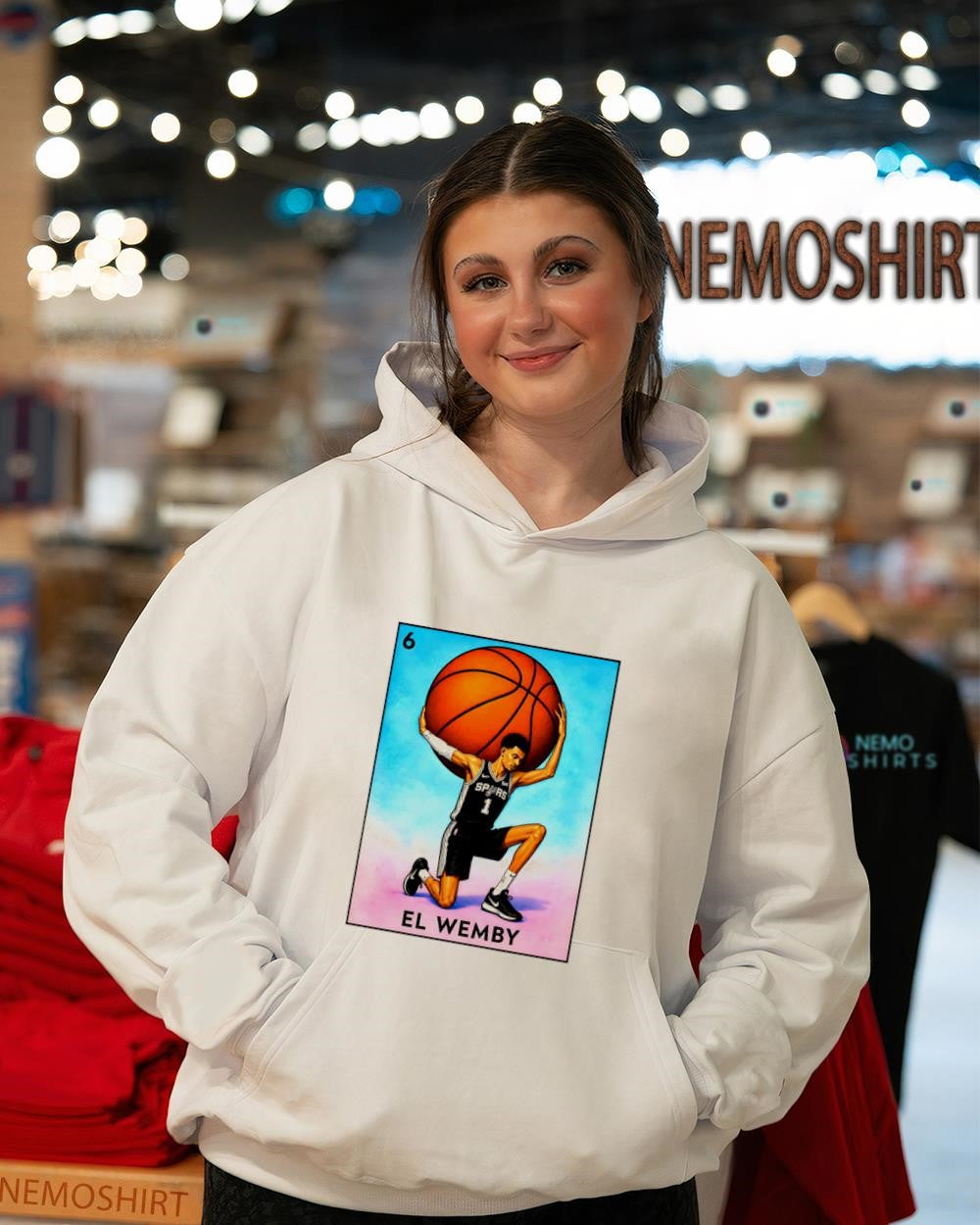 El Wemby Spurs wingspan and space jam card shirt