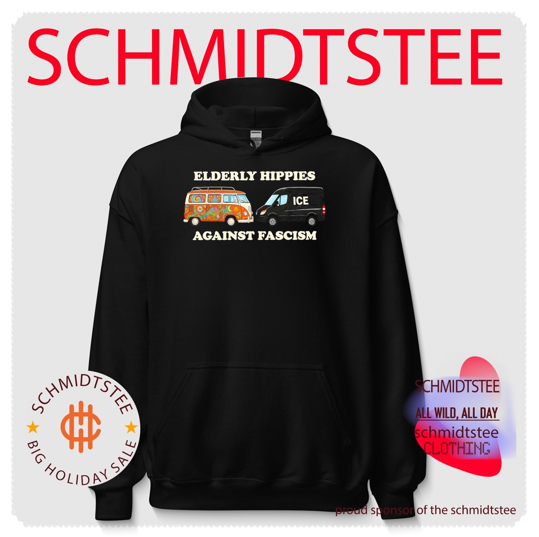 Elderly hippies against fascism cartoon car shirt