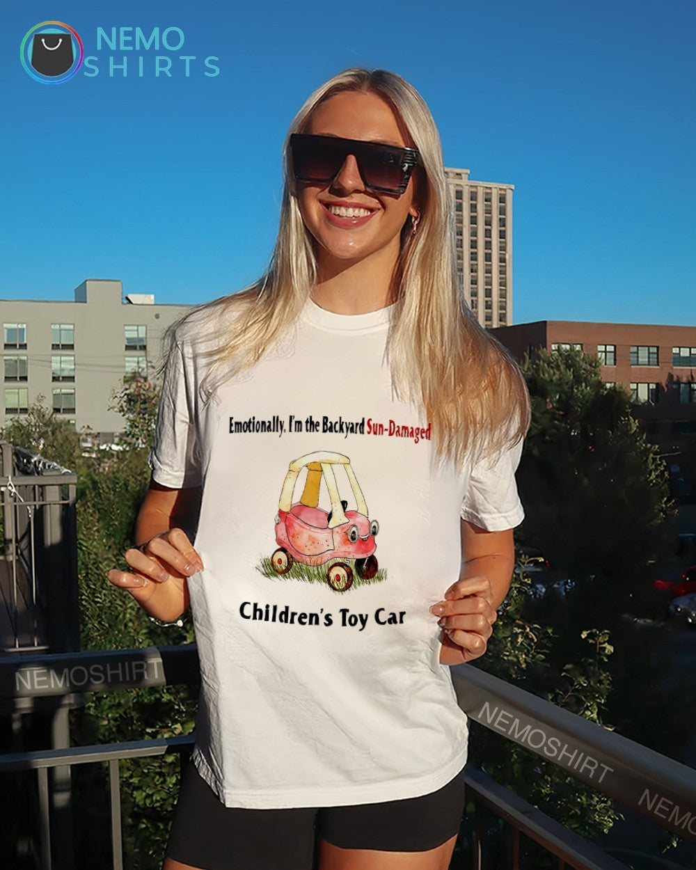 Emotionally I’m the Backyard Sun-Damaged children’s toy car shirt