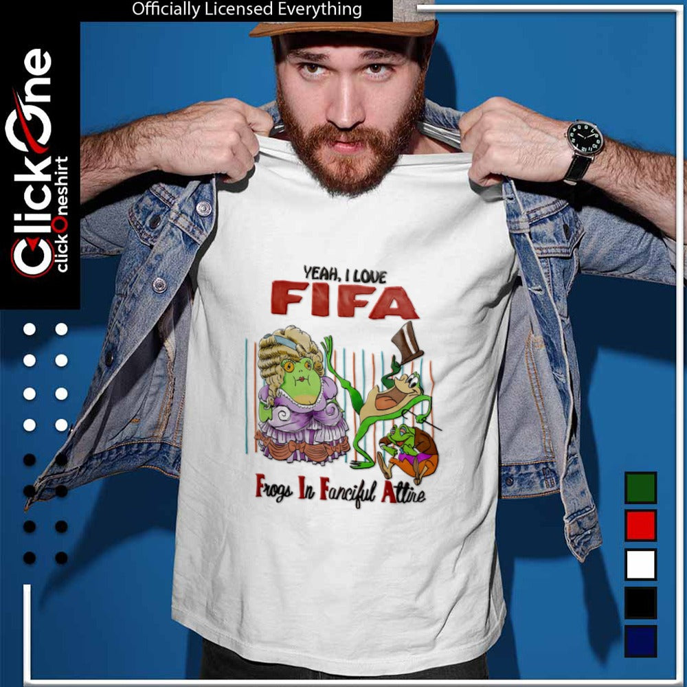 FIFA Yeah I Love FIFA Frogs In Fanciful Attire Three Frogs Wearing Victorian Clothing shirt