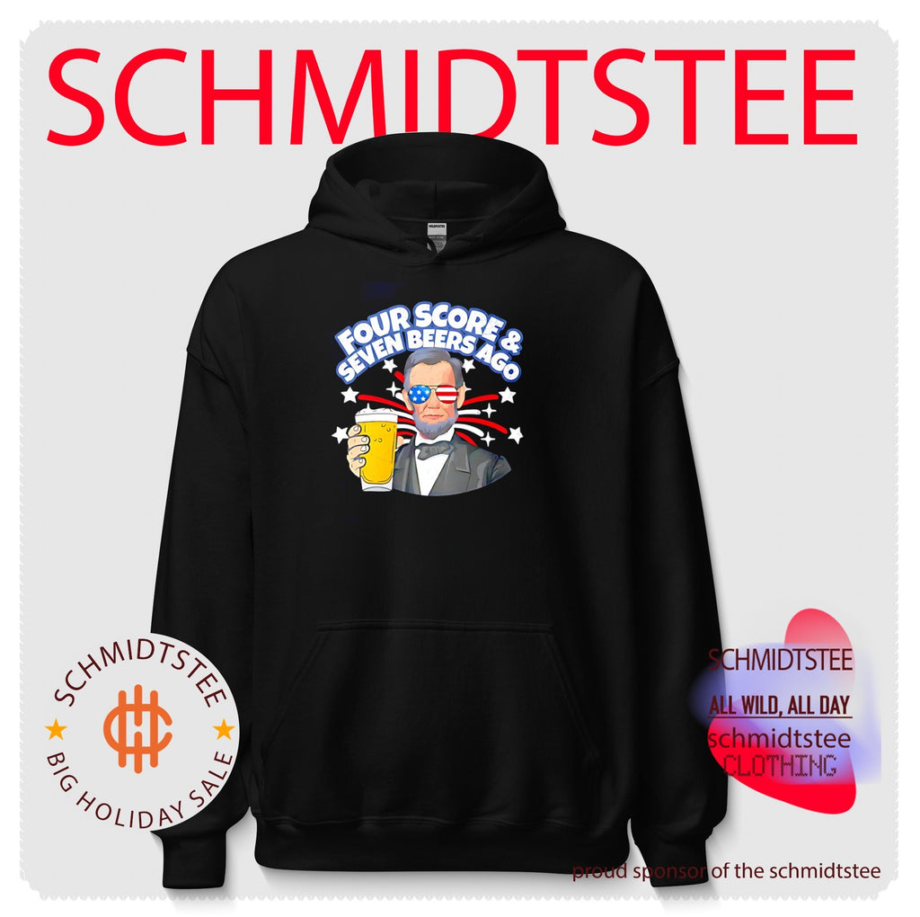 Four score and seven beers ago Abraham Lincoln with American flag sunglasses shirt