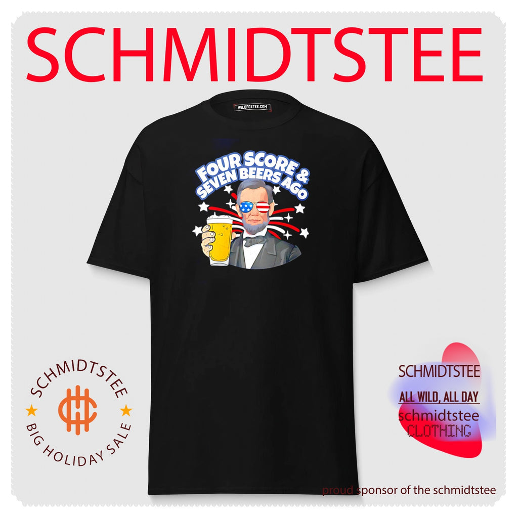 Four score and seven beers ago Abraham Lincoln with American flag sunglasses shirt