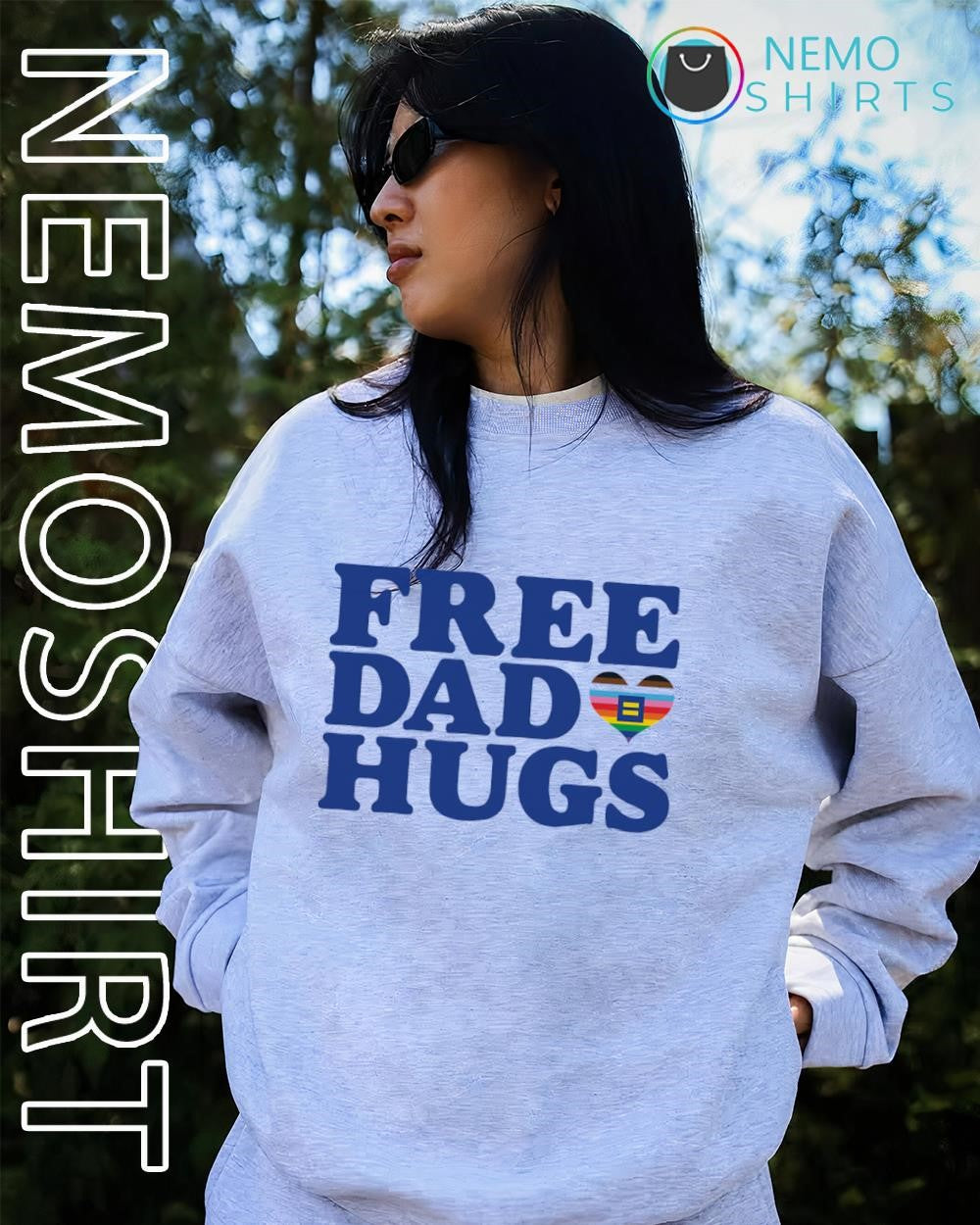 Free Dad Hugs with LGBT pride heart shirt