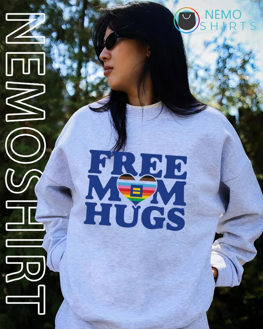 Free Mom Hugs with LGBT pride heart shirt