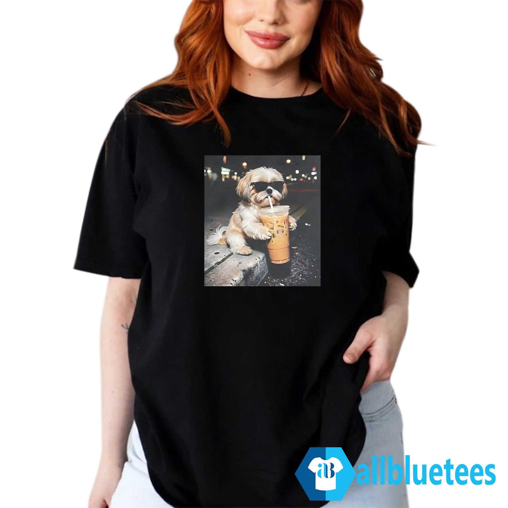 Funny Shih Tzu Drinking Iced Coffee Shirt