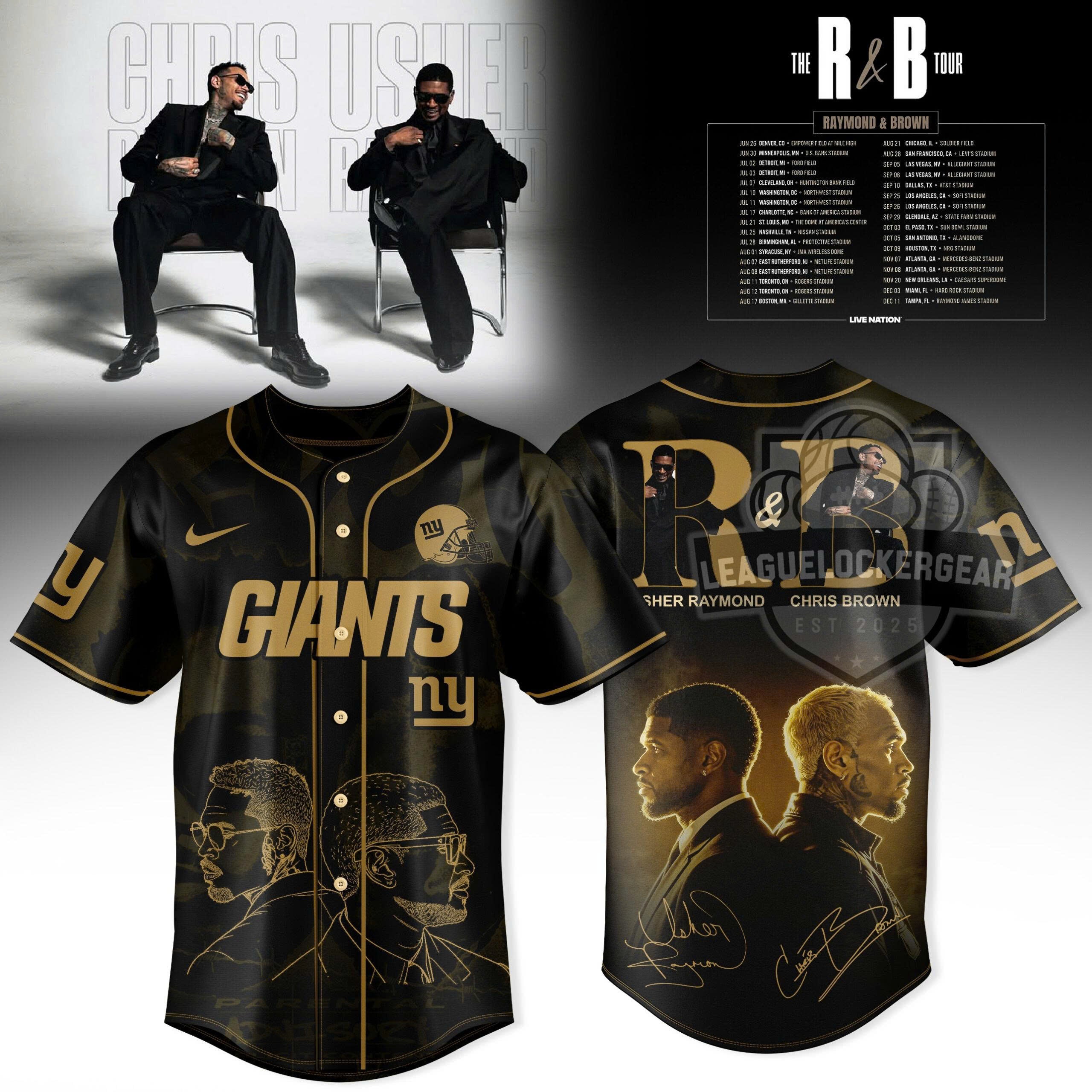 NY Giants Usher Chris Brown The R&B Tour Signed Baseball Jersey