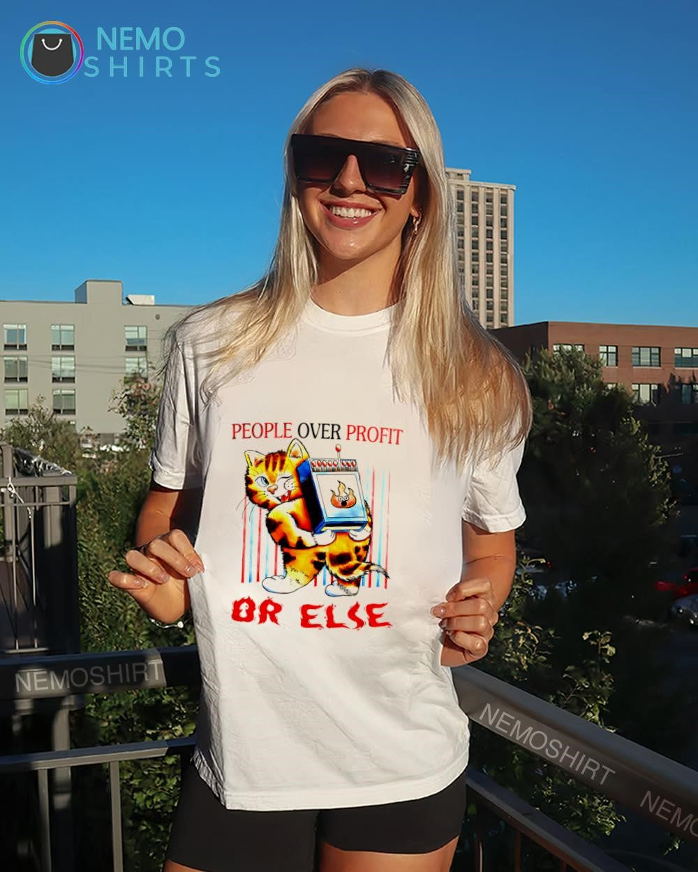 Ginger cat people over profit or else shirt