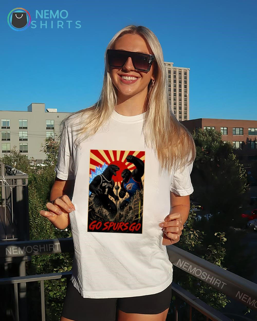 Godzilla Spurs vs King Kong OKC Thunder matchup go Spurs go shirt