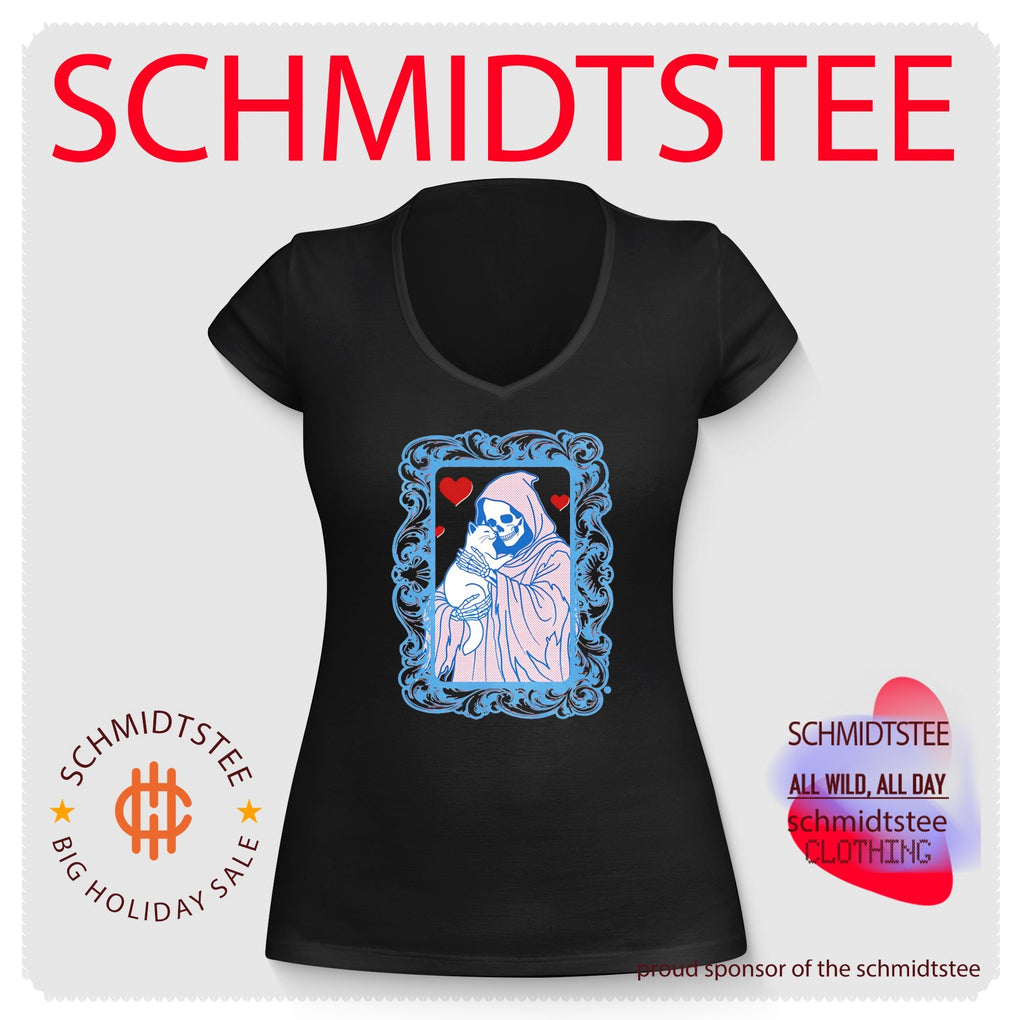 Grim Reaper Holding a White Cat Death Skeleton shirt