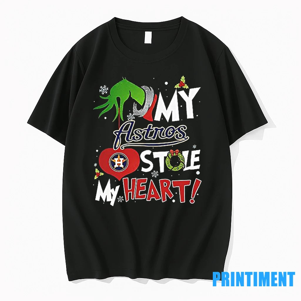 Grinch Hand My Houston Astros Stole My Heart Christmas Tshirts Sweater
