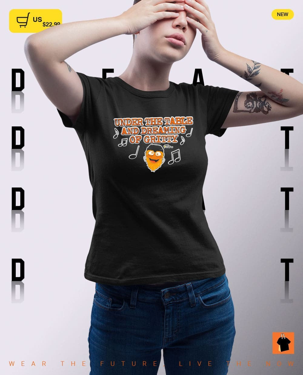 Gritty Philadelphia Flyers Hockey mascot under the table and dreaming of Gritty shirt