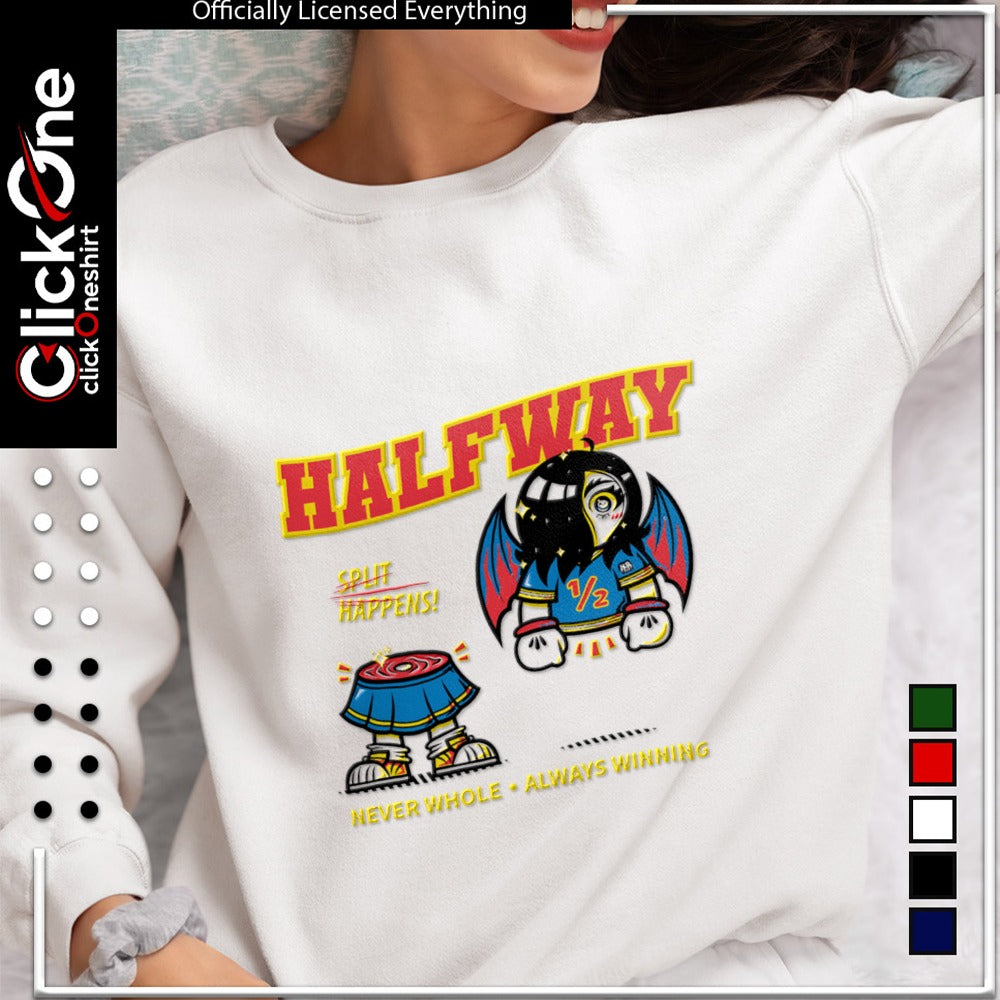 Halfway Split Happens Never Whole Always Winning 1 2 Cartoon Split Character Bat Wings shirt