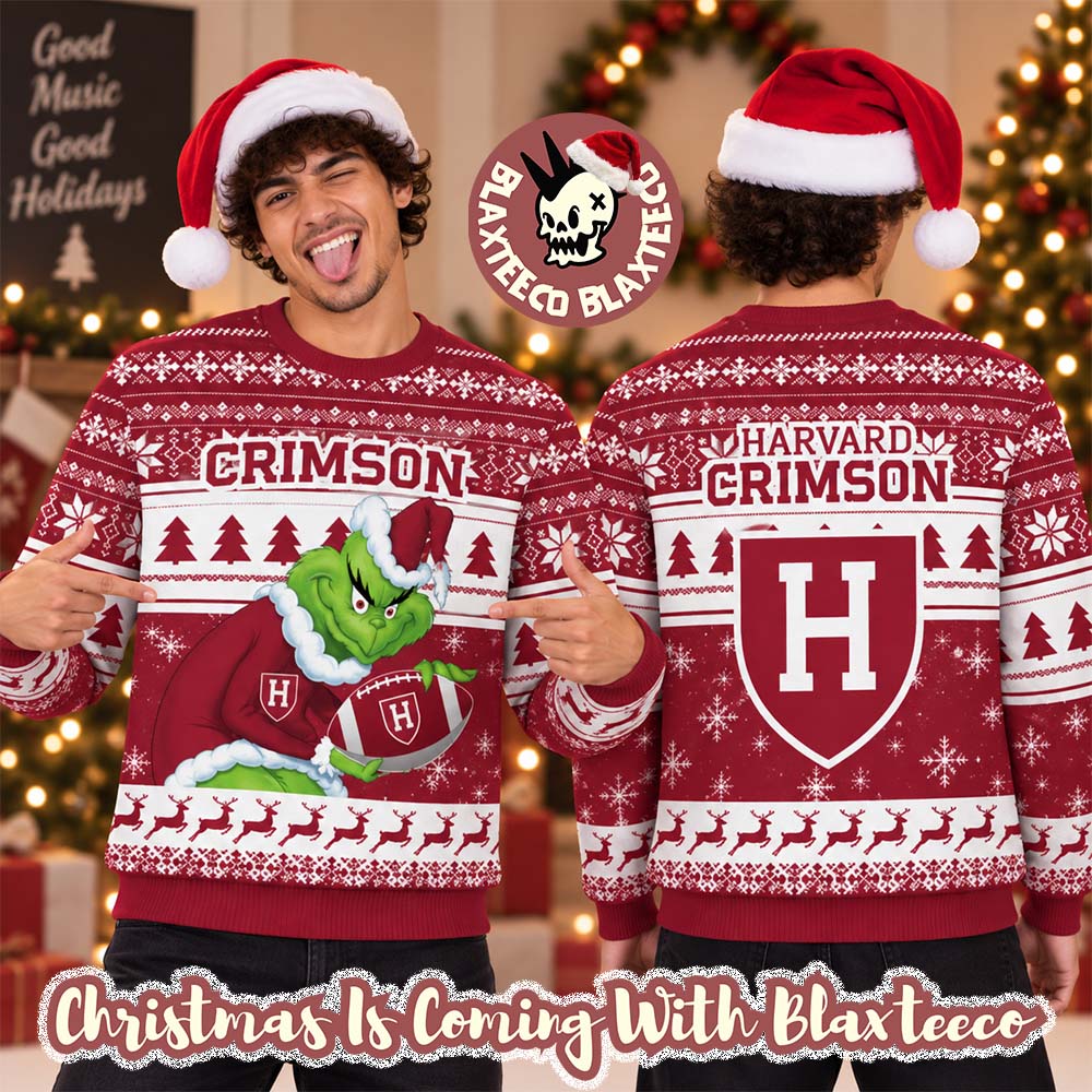 Harvard Crimson NCAA Grinch Stole The Ball Festive 2026 Christmas Ugly Sweater
