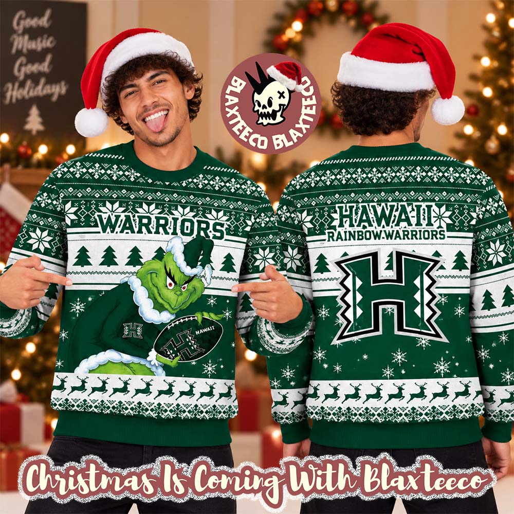 Hawaii Rainbow Warriors NCAA Grinch Stole The Ball Festive 2026 Christmas Ugly Sweater
