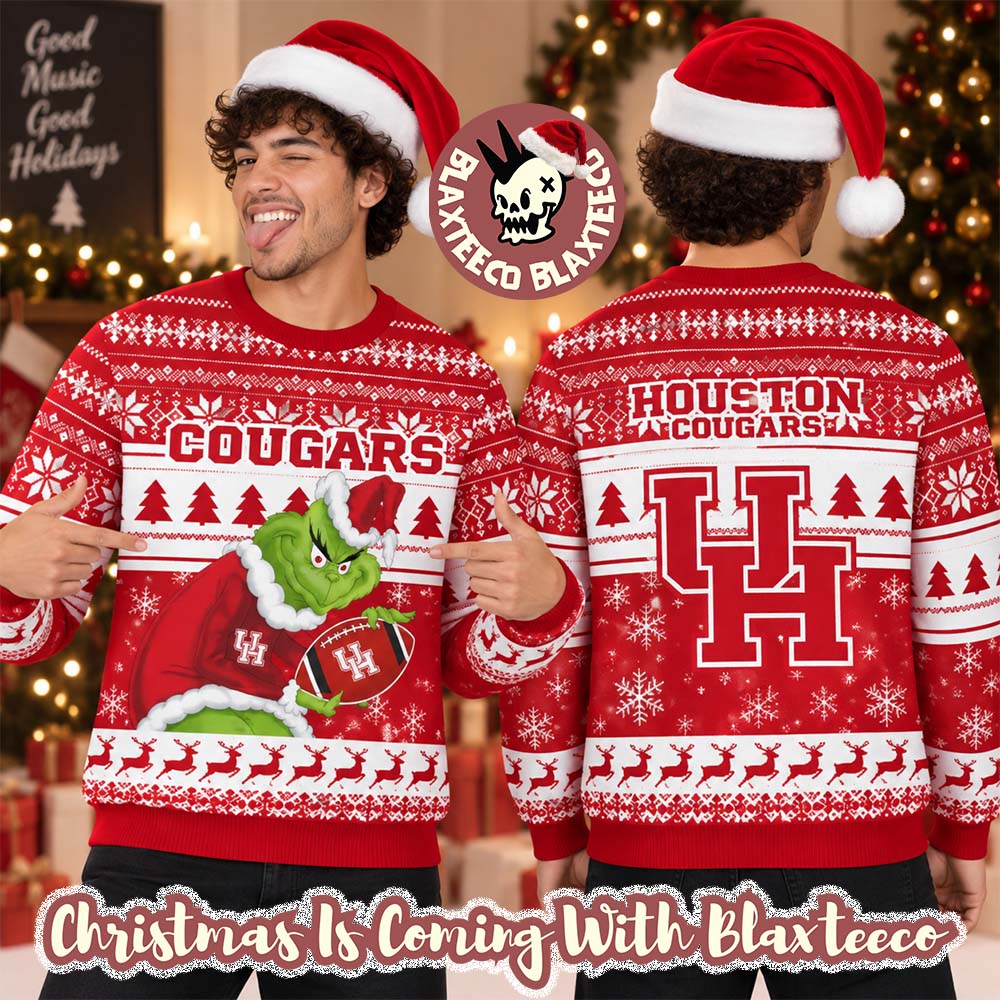 Houston Cougars NCAA Grinch Stole The Ball Festive 2026 Christmas Ugly Sweater