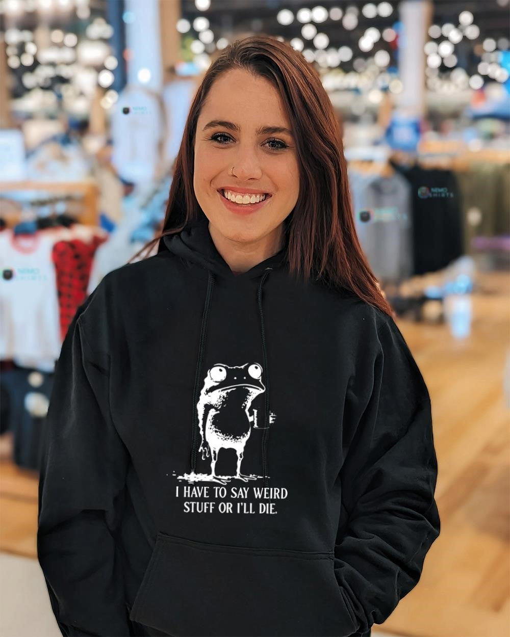 I have to say weird stuff or I’ll die quirky frog shirt